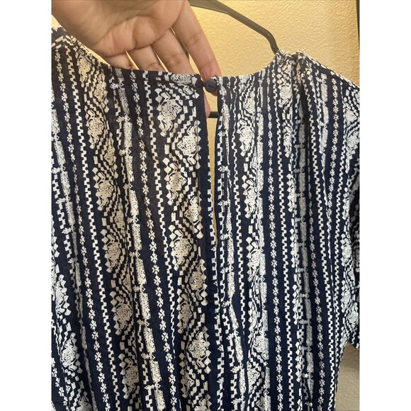 AaKaa Navy Blue/White Deep-V Boho Maxi Dress Women’s Size Medium  Preowned - Picture 7 of 10